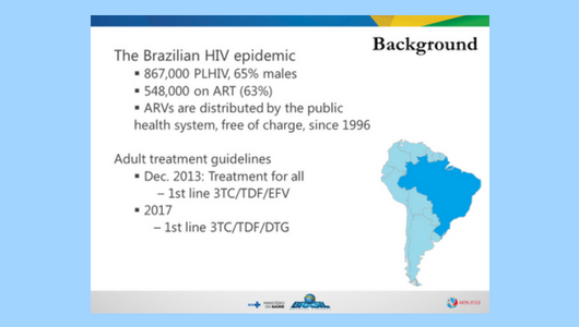 Diapositiva de la presentación de Mariana Veloso Meireles en la AIDS 2018. 