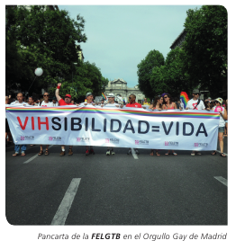Pancarta de la FELGTB en el Orgullo Gay de Madrid